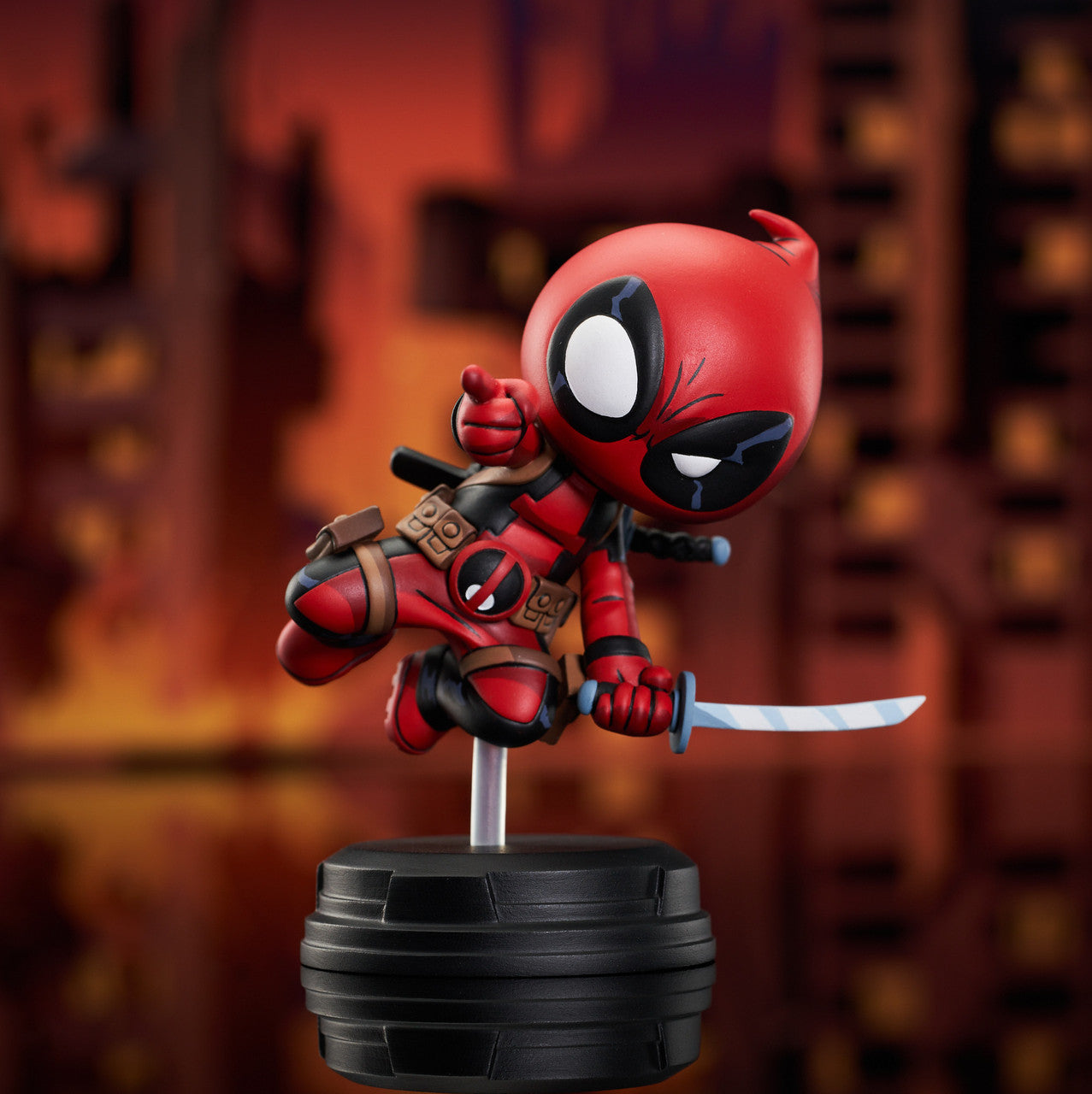 Marvel Animated Style Deadpool Jumping Statue