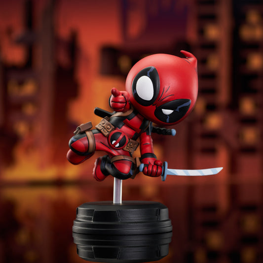 Marvel Animated Style Deadpool Jumping Statue