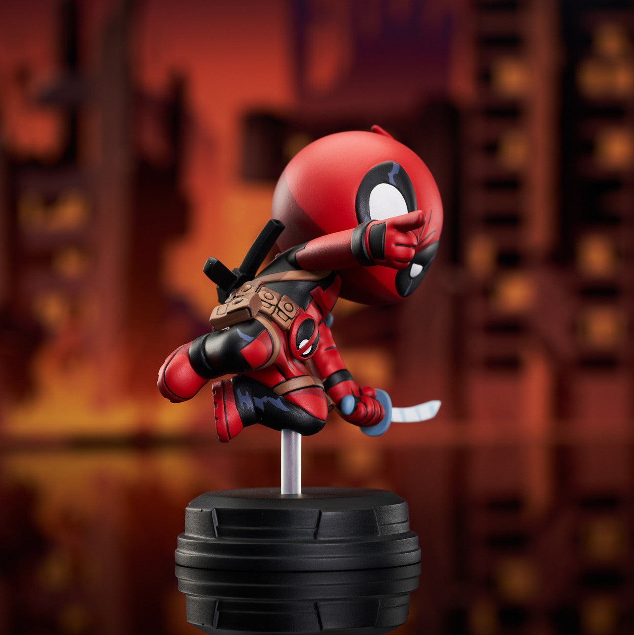 Marvel Animated Style Deadpool Jumping Statue