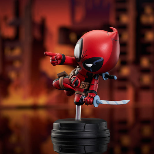 Marvel Animated Style Deadpool Jumping Statue